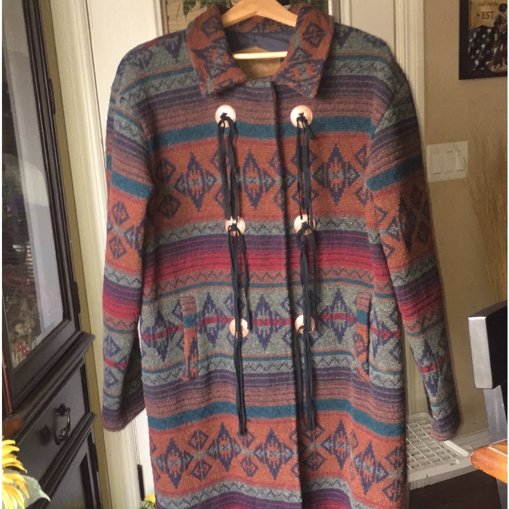 WOOLRICH XL Navaho Aztec Blanket Coat Snap Closure Down Front Double pockets